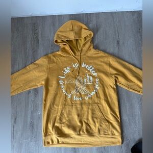 Delta Mustard Hoodie with Campfire Design